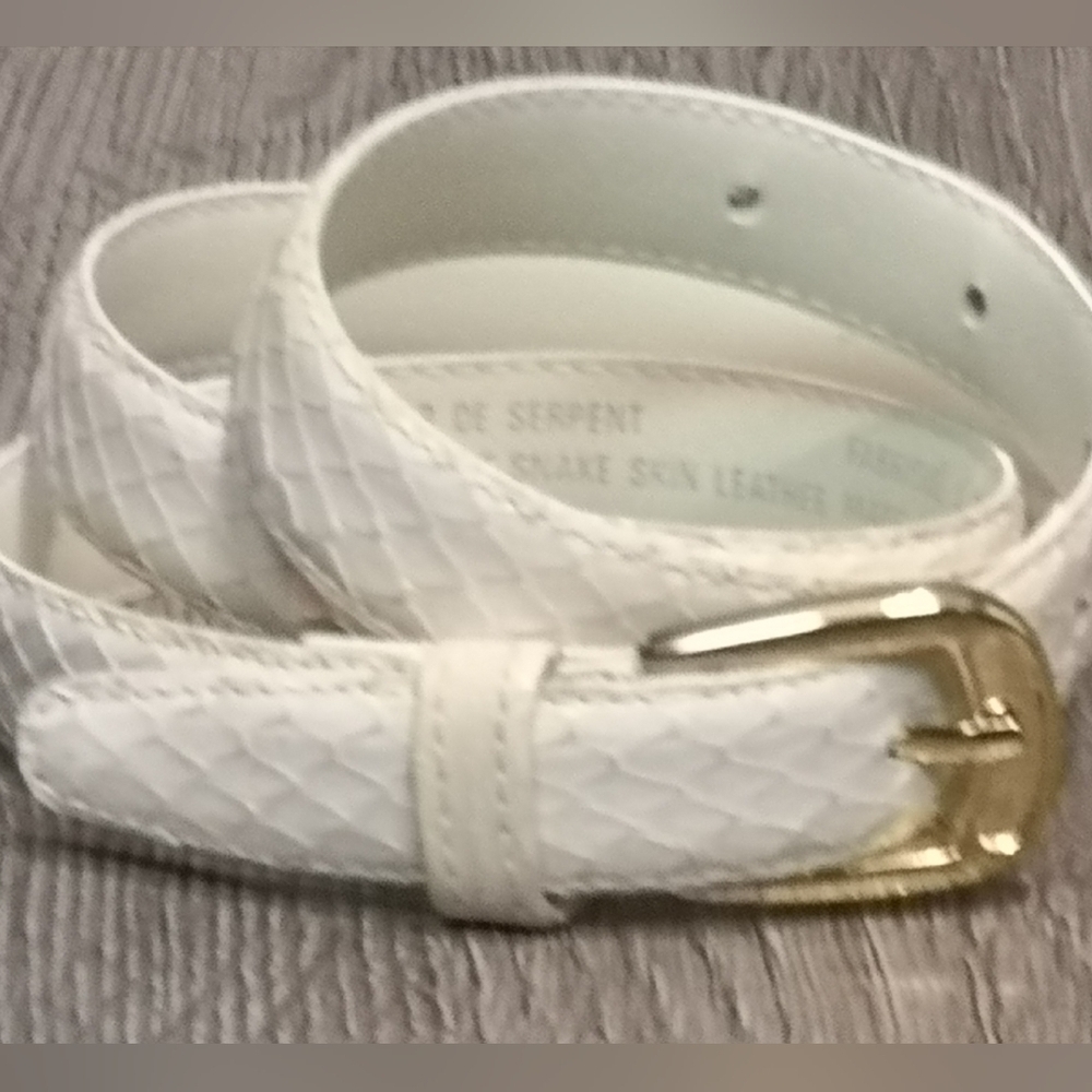 Vintage 90s WHITE Authentic Snakeskin Leather Designer Anne Klein Skinny Belt